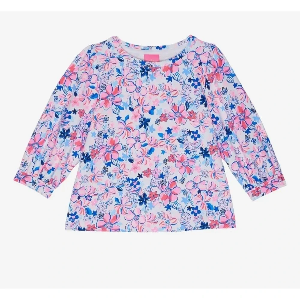 Lilly Pulitzer Kids Floral Print 3/4 Sleeve Top, Girl's Size L (8-10)‎